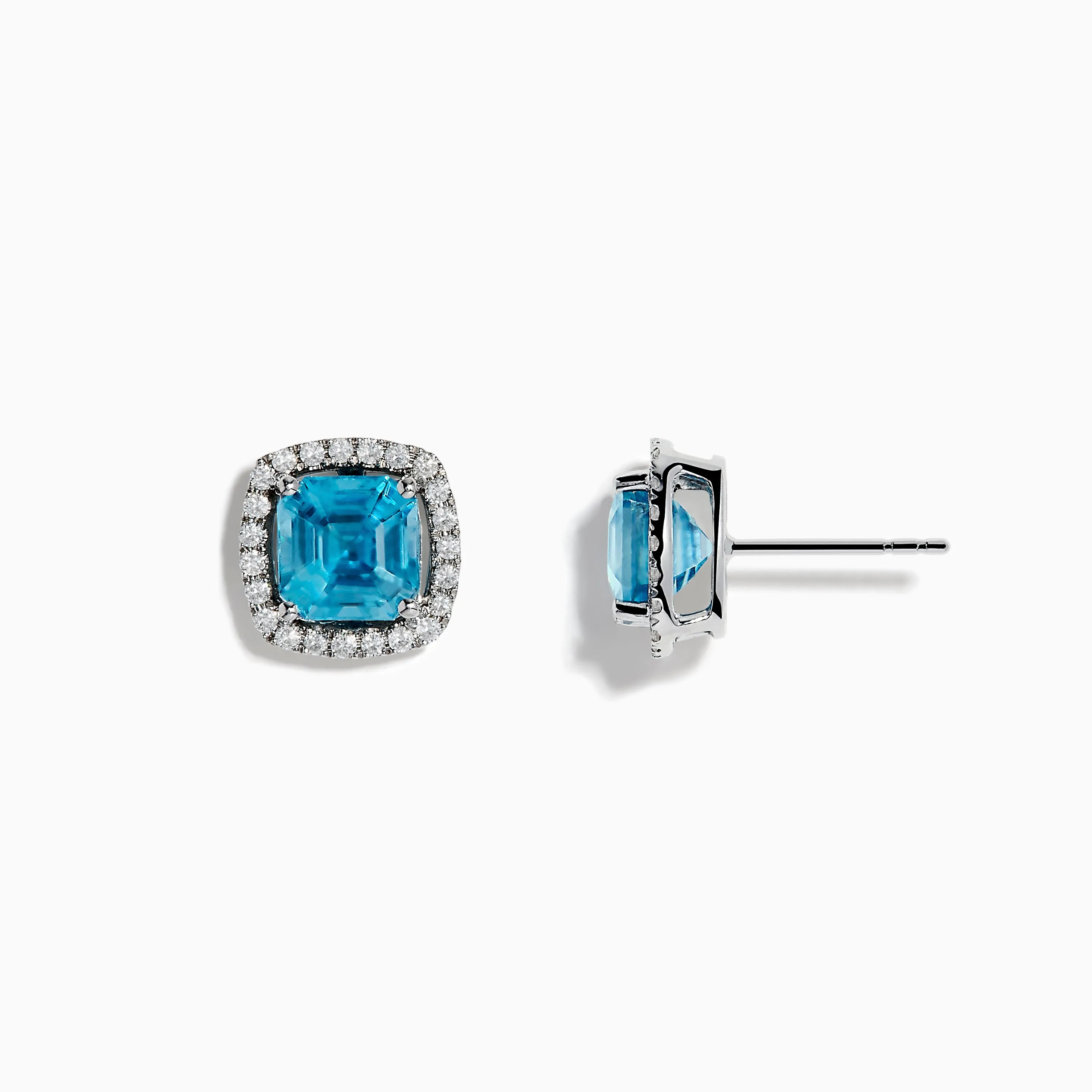 14K White Gold Blue Zircon and Diamond Stud Earrings