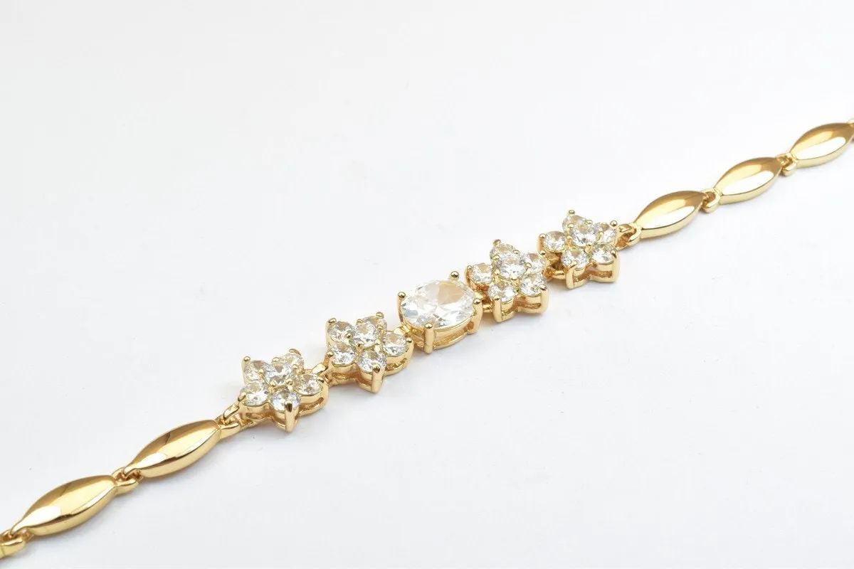 18KGF Gold Filled Chain With Cubic Zirconia Rhinestone Clear Stone Length 6.50" Inch 10mm Width finding for gold filled jewelry making BG41