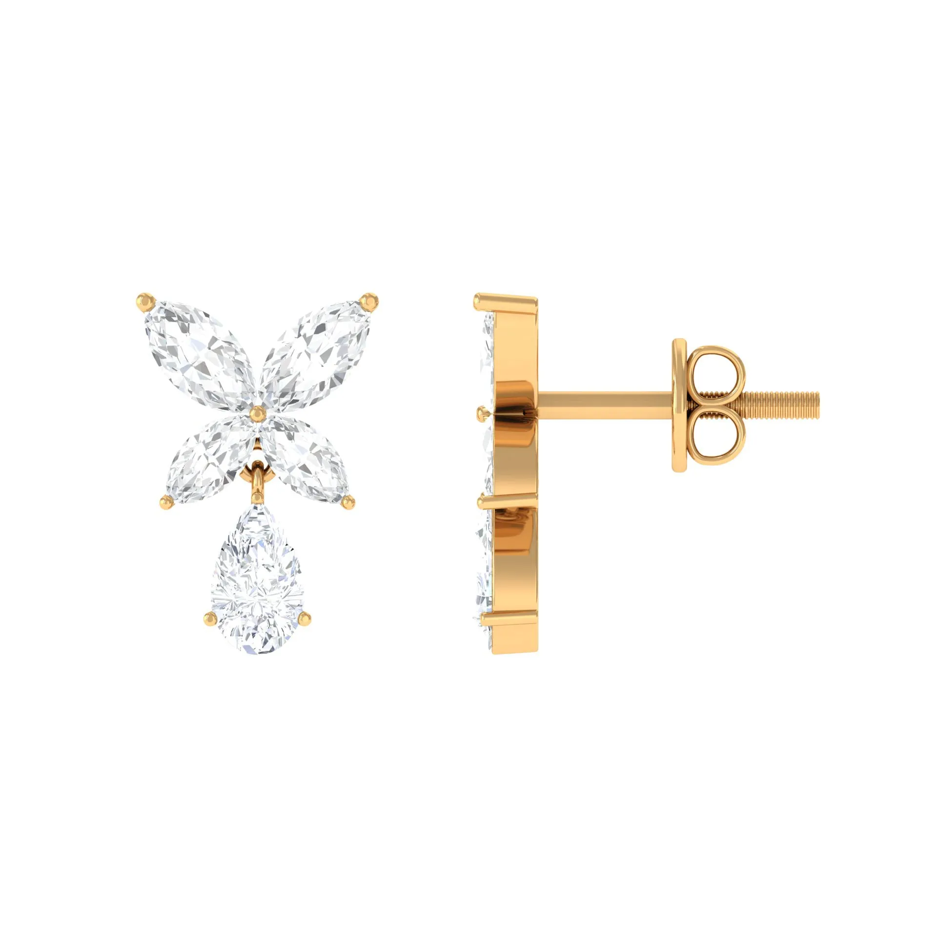 2 CT Contemporary Flower Drop Earrings with Zircon in Gold