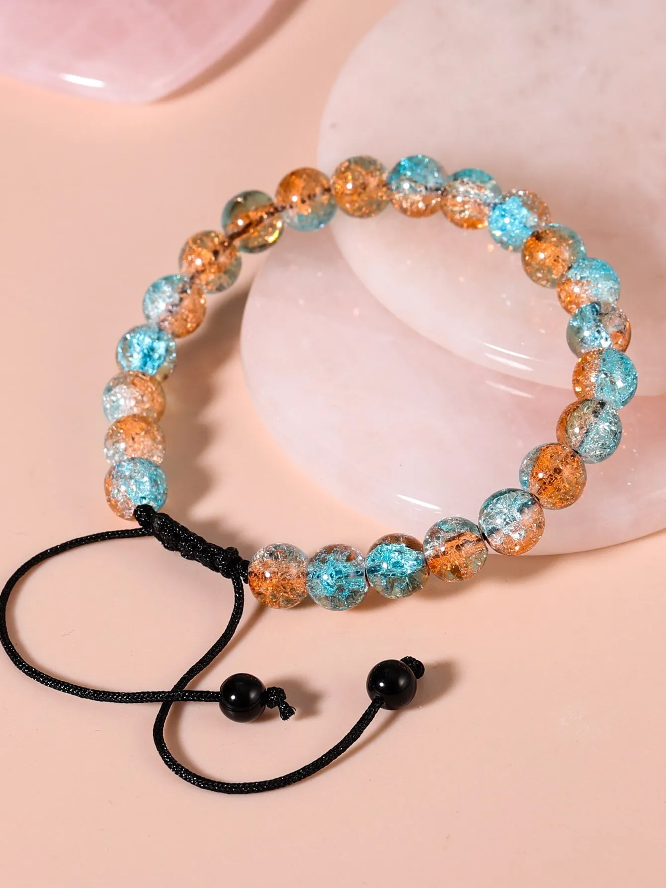 Amber Blue Minimalist Beaded Bracelet for Women Men Adjustable Knot Crafted