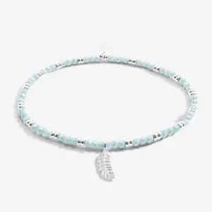 Boho Beads Feather Blue & Silver 17.5cm Stretch Bracelet 6815