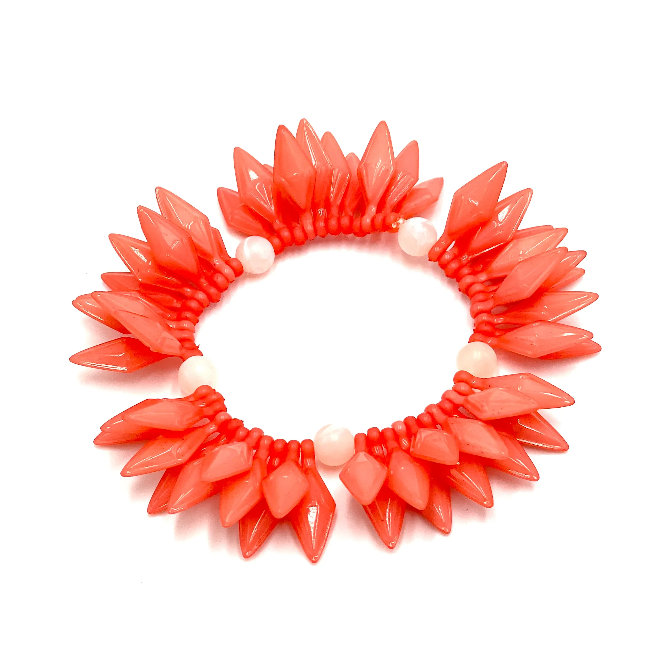 Coral Spiked Cha Cha Stretch Bracelet