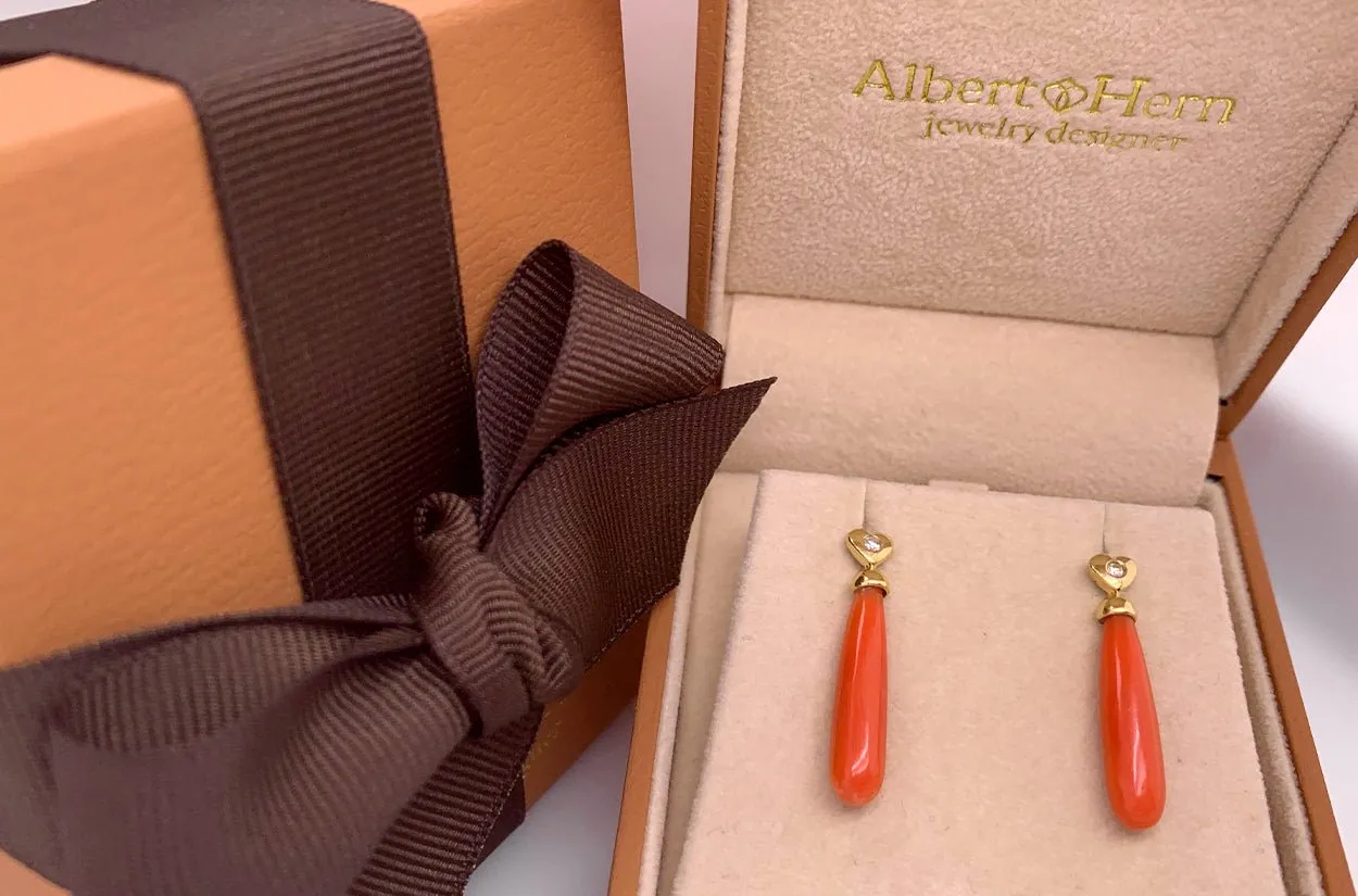 Earrings 14kt Gold Coral Briolette & Diamonds