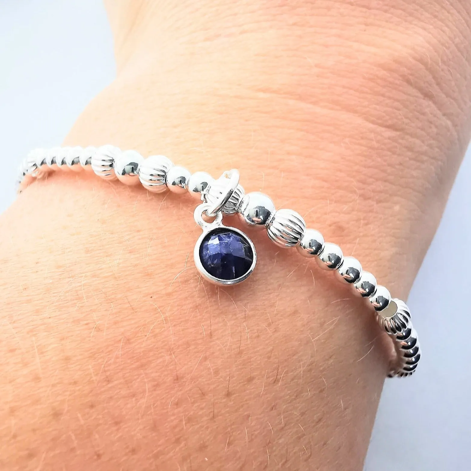 MARLEY Sterling Silver Bead Bracelet with Sapphire
