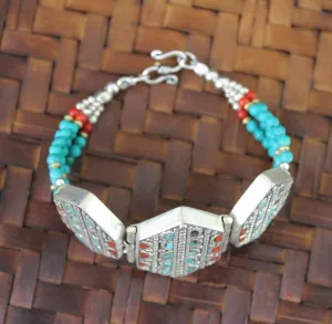 Traditional Tibetan Bracelet Inlaid with lapis and Turquoise