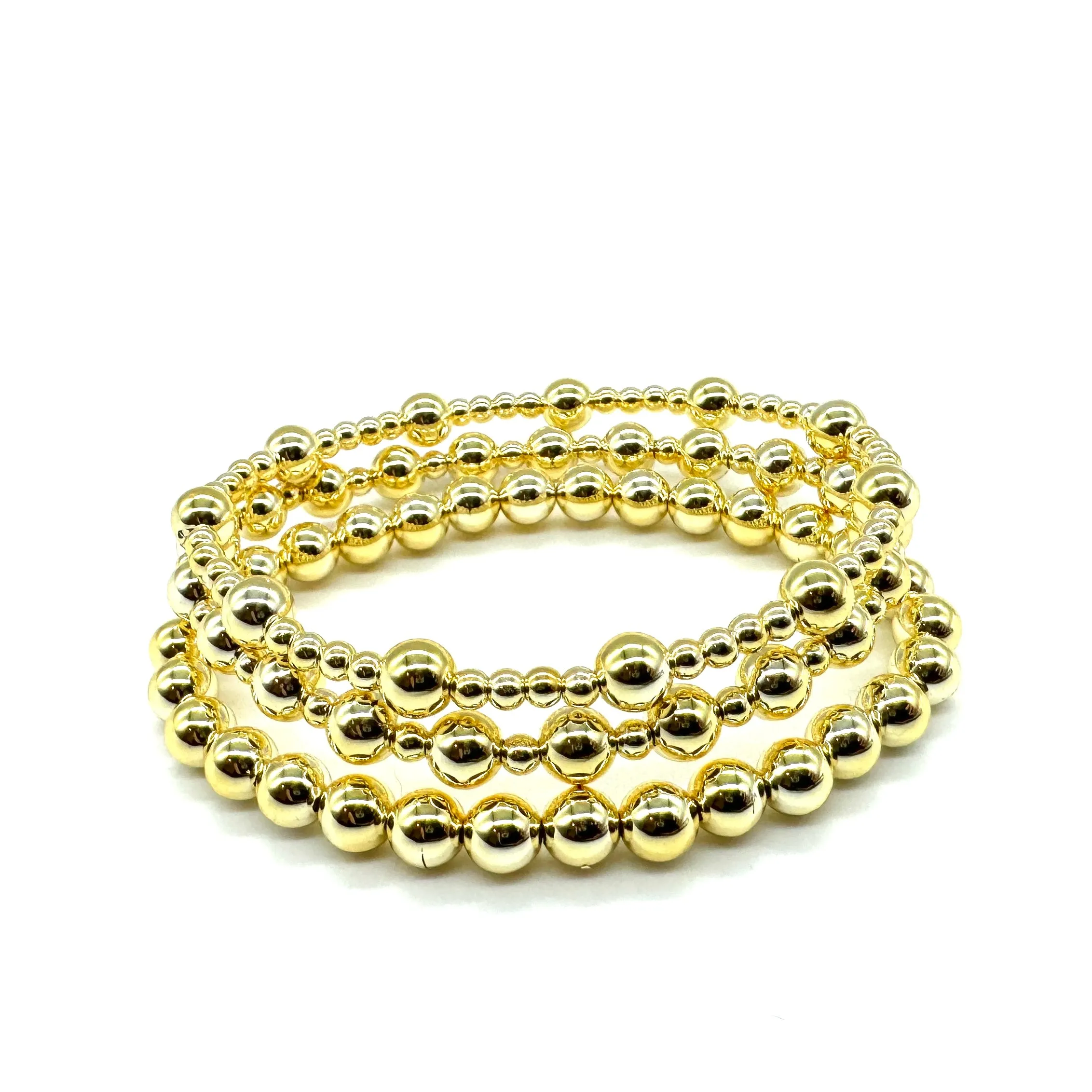 Vacuum-Plated Gold Beaded Stretch Bracelet  - Dotted Pattern 3mm & 6mm