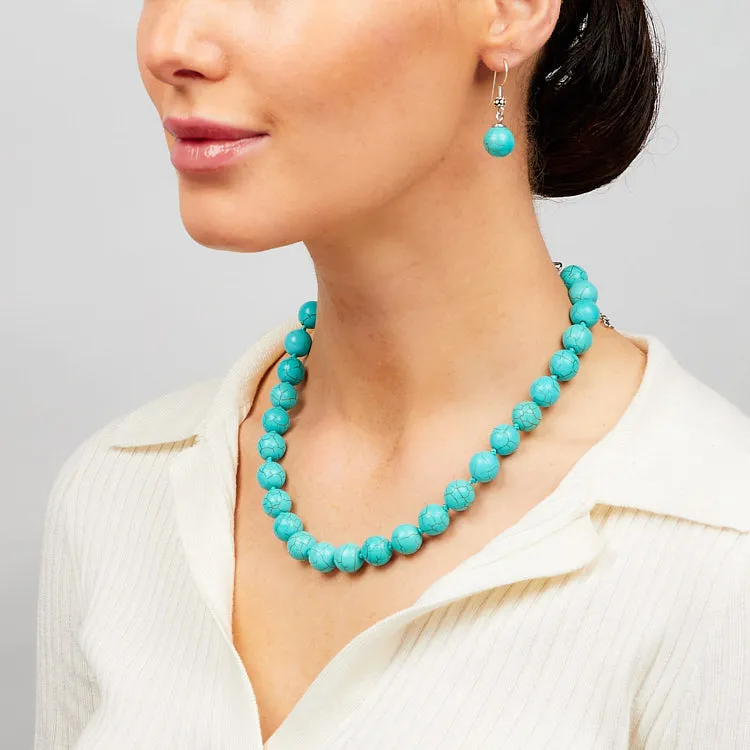 Women's 12mm Natural Gemstone Beaded Necklace, Bracelet and Earrings Set